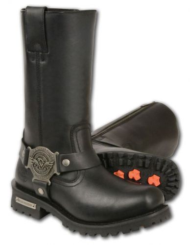 Milwaukee leather women's classic harness square toe boots  black