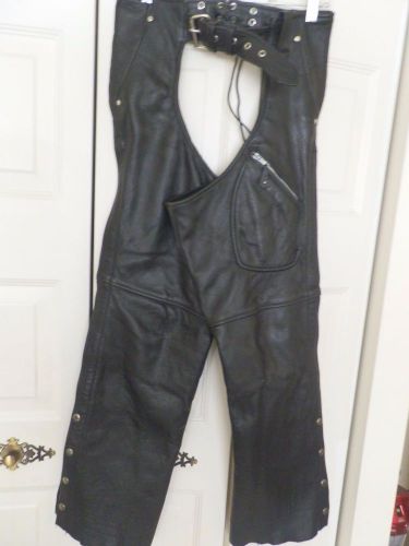 In step leather chaps black waist 30&#034; to 36&#034; inseam 30&#034;