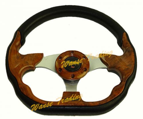 Universal 320mm pu leather f1 sports auto steering wheel horn button wooden #520