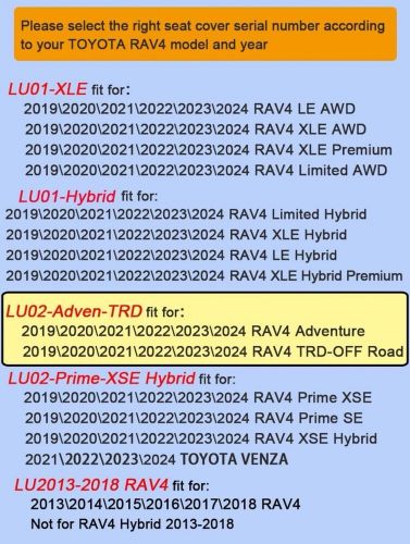 Custom fit car seat covers for toyota rav4 adventure and trd-off road