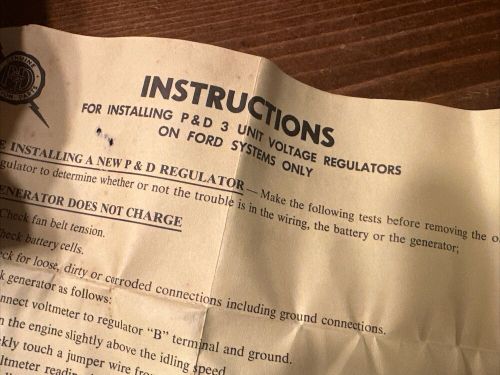 P&amp;d ignition parts vr-82h 3 unit voltage regulator ford systems box instructions