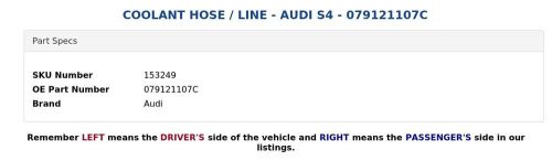 COOLANT HOSE / LINE - AUDI S4 - 079121107C, US $14.19, image 2