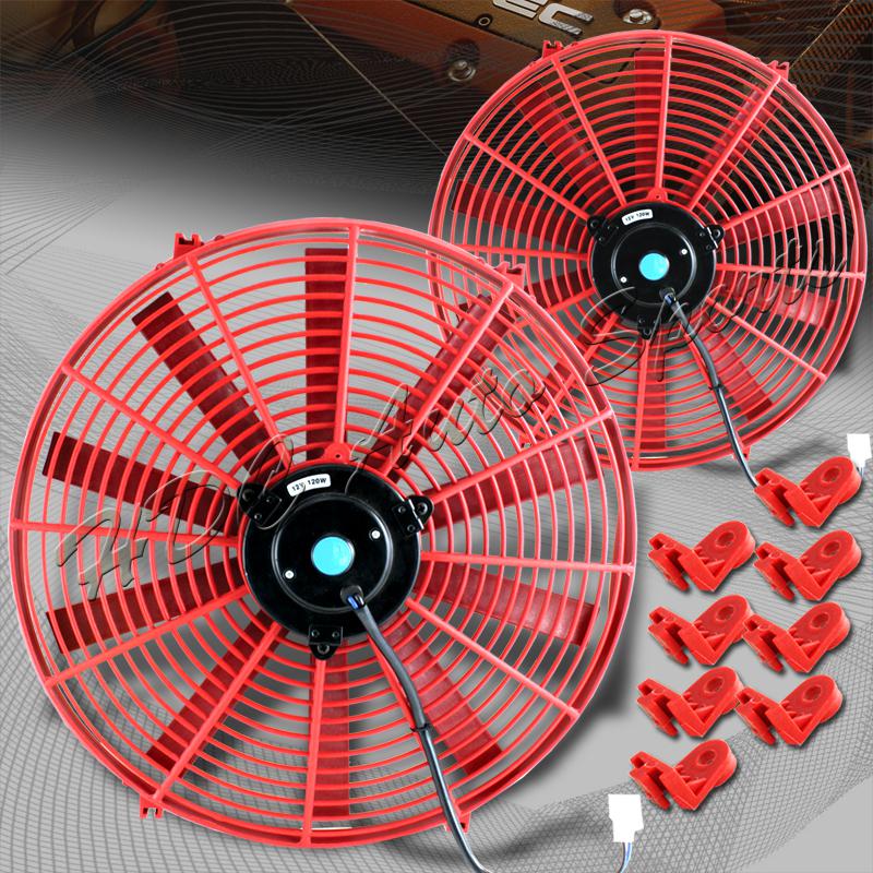2x 16" red slim/thin 12v push/pull electric radiator/engine cooling fan