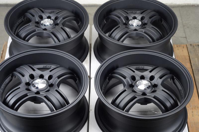 15 4x100 4x114.3 matte black rims honda low offset mr2 civic lancer 4 lug wheels