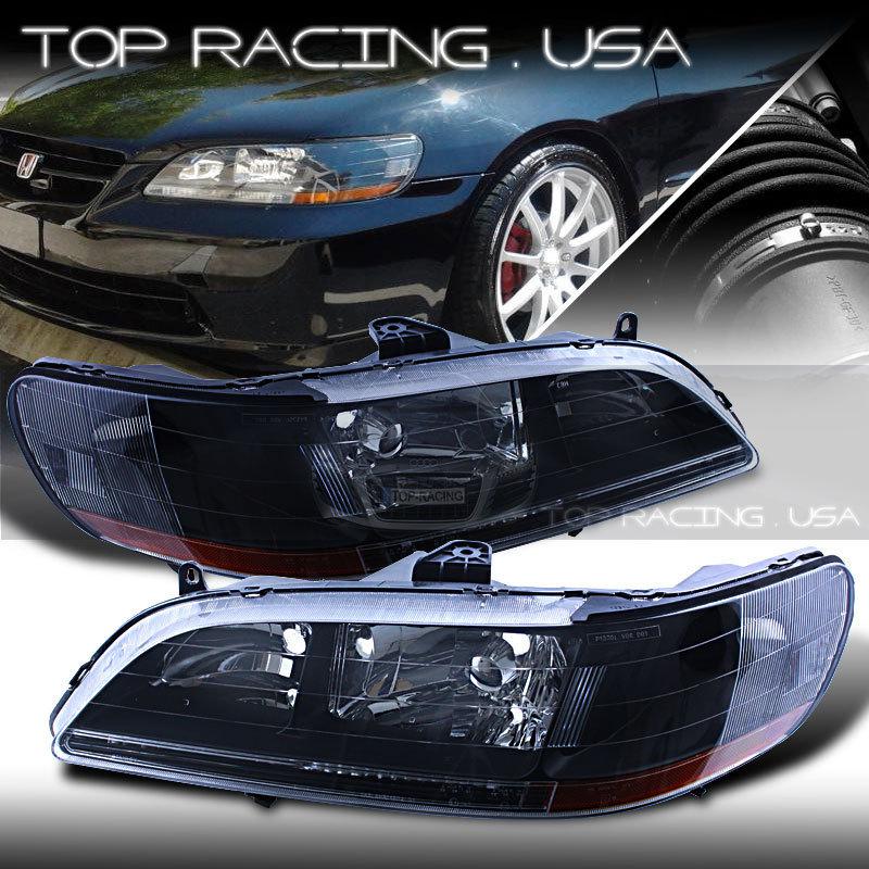 Buy 9802 Honda Accord JDM Crystal Style Headlights Lamps Black / Amber Reflector in Fullerton