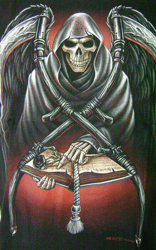 Vintage grim reaper wings skull black rose tattoo for gift biker mens t-shirt s