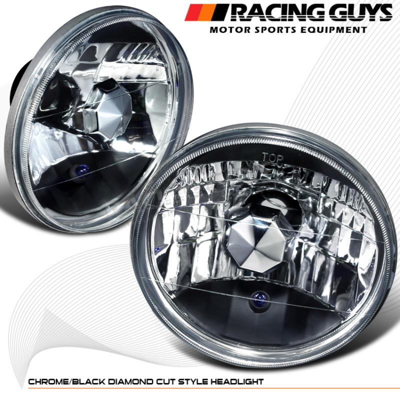 Chrome/black round 7-inch sealed beam headlights miata montero mazda rx7 drl