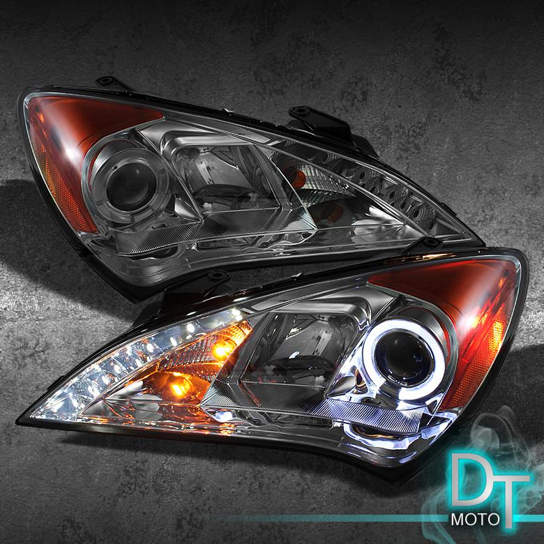 Smoked fit 10-12 genesis halo projector headlights w/daytime led running lights