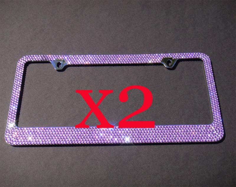7 rows purple(a- type screw cap) bling crystal license plate frame x 2 pcs