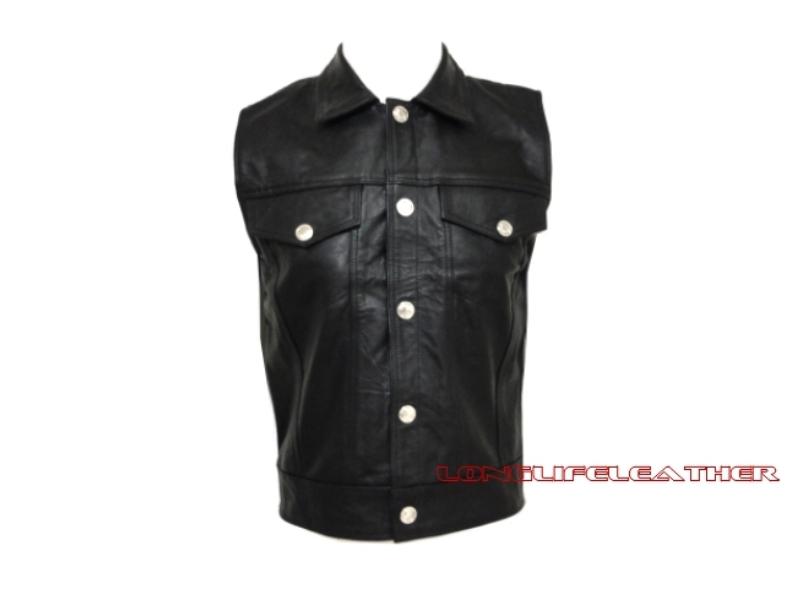 2xl size mens leather motorcycle biker vest buffalo nickel snaps brand new