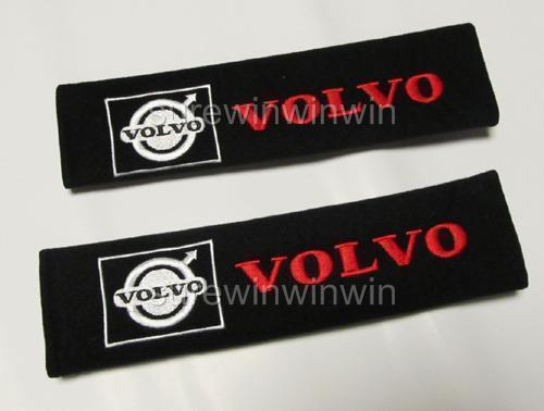 Volvo embroidered car motor auto seat belt cushion cover pad 2pcs black