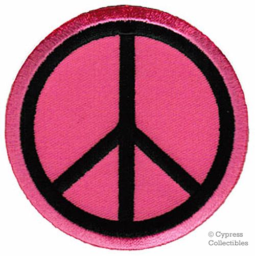 Pink peace sign biker patch - embroidered motorcycle symbol applique