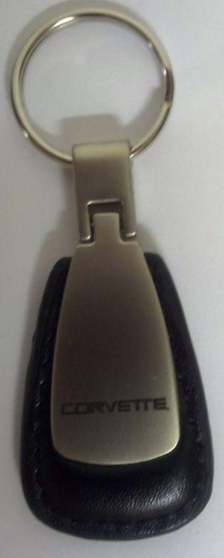 Corvette silver color metal with leather teardrop  keychain