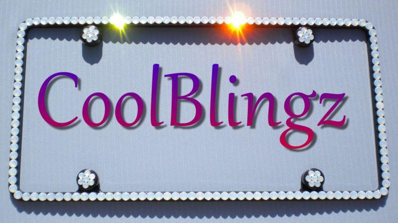 Thin white opal crystal license (black) frame + caps made w/ swarovski elements