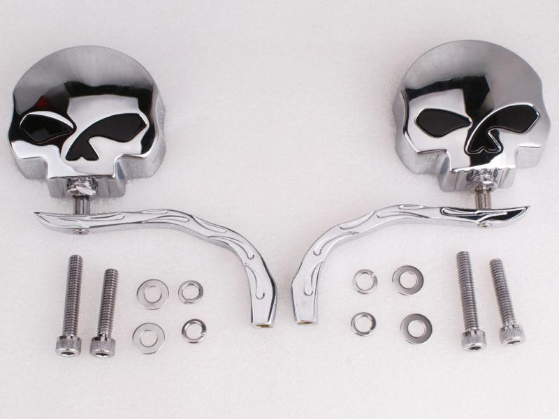 2x chrome skull mirrors for harley springer heritage dyna glide softail classic
