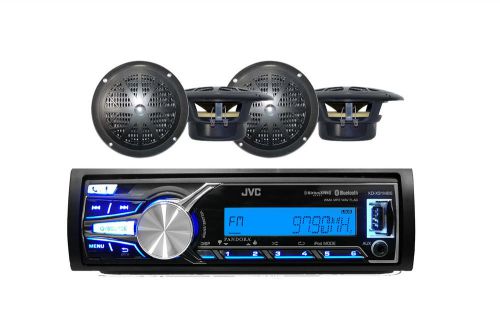 Kdx31mbs jvc marine boat yacht aux/usb am/fm bluetooth radio,  4&#034; black speakers