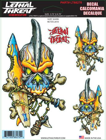 Shark bite surfer skull surfboard car vinyl sticker/decal set by lethal threat