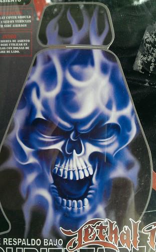 SEAT COVER PILOT LETHAL THREAT SC-356B BLUE FLAMING SKULL, US $19.99, image 2
