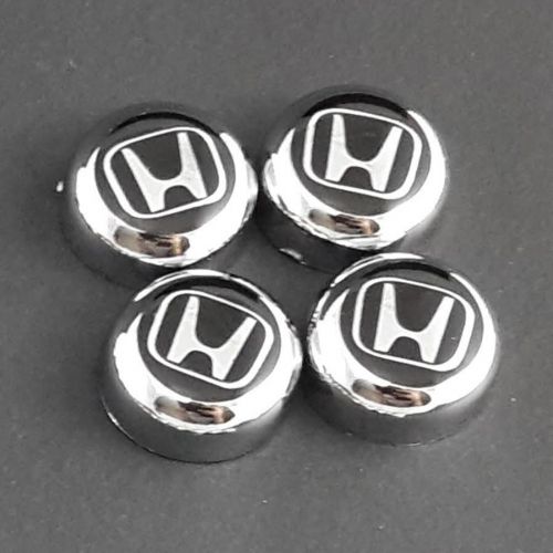 Set of 4 chrome bolt cover + honda decal license plate frame screw cap car