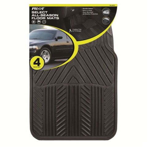 Pilot automotive all season 4 pc. rubber floor mat set - black