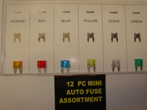 12 pieces - mini atc fuse for vehicle/boat in 6 assortm't @2 pc.each