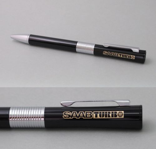 Stylish saab turbo black lacquered metal ball point pen, laser engraving, mint!