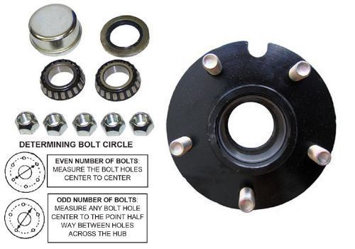 Trailer hub assembly 5 on 4.5" complete 1-1/16" with 3-1/2" short hub #388