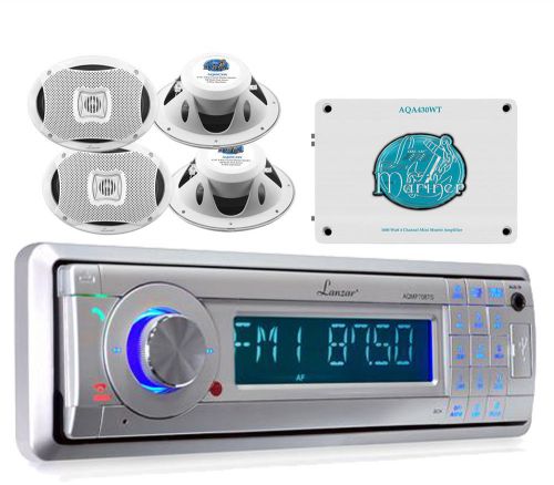 Aqmp70bts in-dash marine detachable usb/sd am/fm stereo +boat speakers+amplifier
