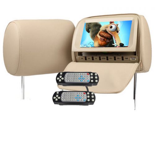 Dual  9&#034; lcd headrest monitor car dvd player w/cover mp3/4 games usb/sd ir beige