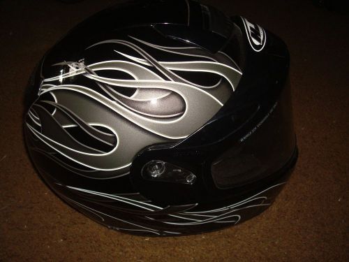 Hjc inferno cs-r1 motorcycle or snowmobile helmet size l black wgrey flames used