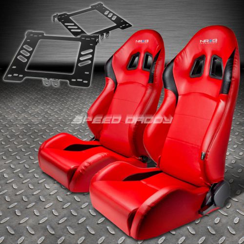 Pair nrg reclining red pvc racing bucket seat+bracket for 99-05 golf mk4/jetta