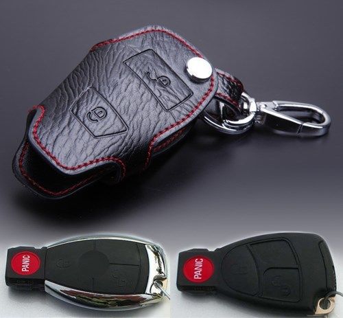 Premium genuine leather remote key fob red stitching for mercedes benz amg