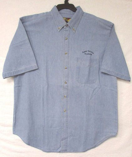 Blue shirt (l) short sleeve cotton demin camp creek super service trucking a10-7