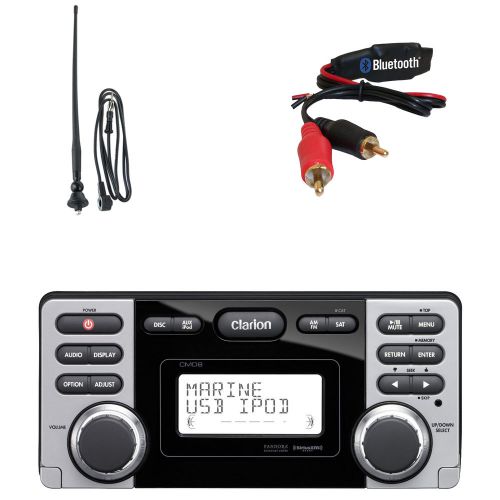 Clarion cmd8 1.8&#034; marine boat cd usb mp3 receiver, bluetooth dongle, antenna