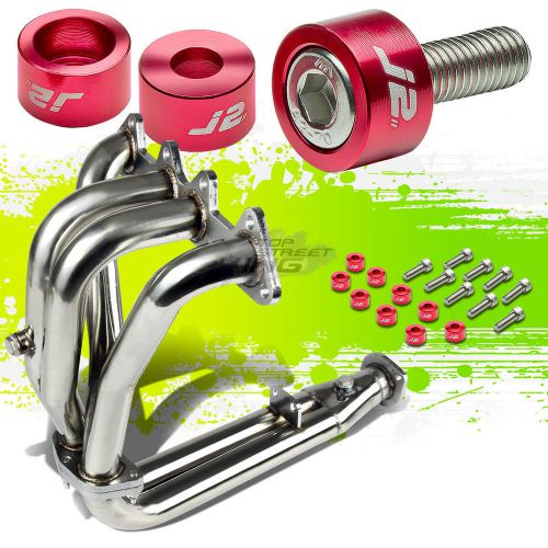 J2 for 94-97 accord 2.2 exhaust manifold race header+red washer cup bolts