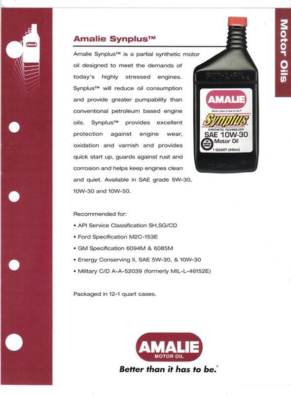 Amalie motor oil synplus-10w/30 semi-synthetic typical data  sheet 90´s years