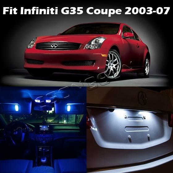 7 blue light package for infiniti g35 coupe 2003-2007 map step door led bulb