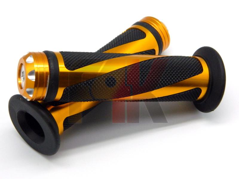 GOLDEN MOTORCYCLE ALUMINUM RUBBER HAND GRIPS FOR 7/8