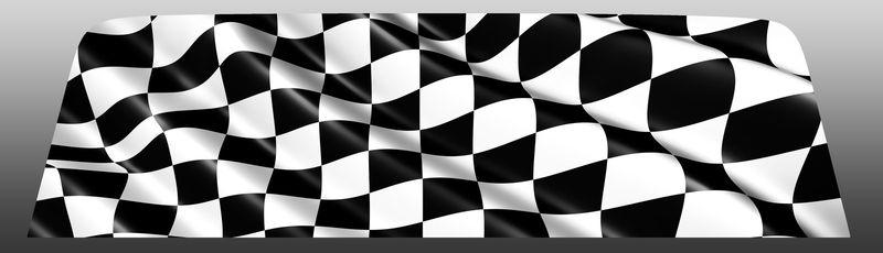 Checker flag window graphic, perforated decal screen, window mesh we make custom