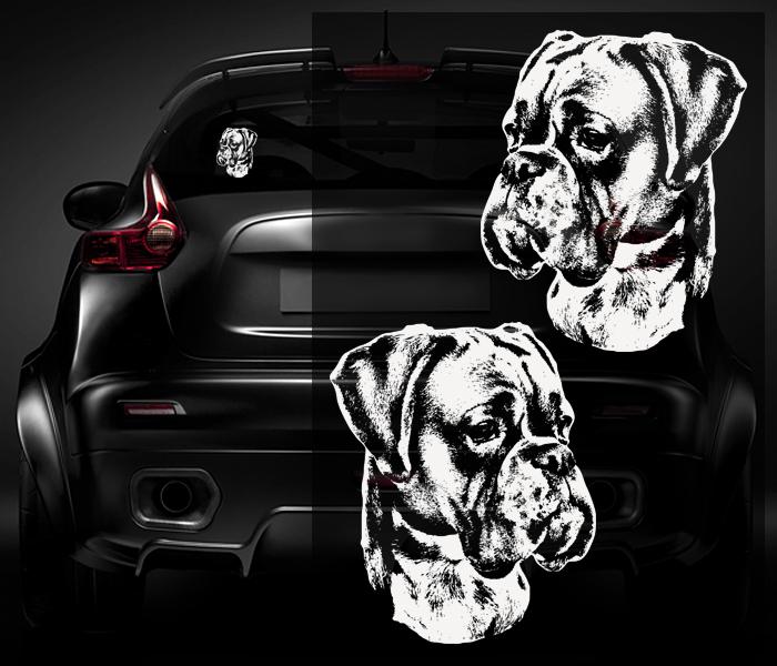 Boxer dog decal set white 5"x4.1" vinyl car window bumper sticker u5ab