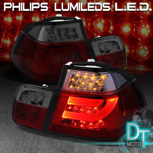 02-05 bmw e46 3-series 4dr philips-led perform red smoke tail lights w/led strip