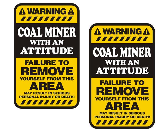 Coal miner warning yellow decal set 3"x1.8" mining hard hat sticker zu1