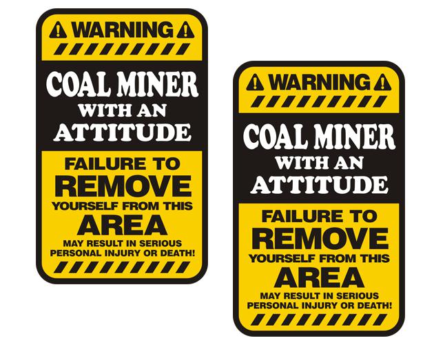 Coal miner warning yellow decal set 3"x1.8" mining hard hat sticker zu1