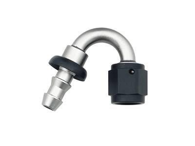 Mr. gasket push-on hose fitting -12 an socketless barb female 150 degree p15012