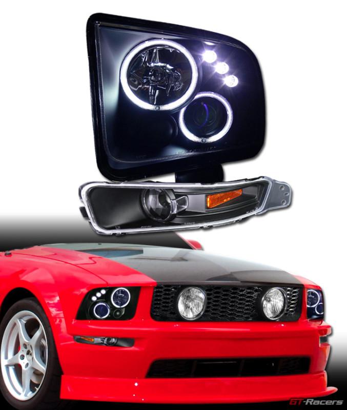 Black ccfl halo led projector head lights+signal bumper am jy 2005-2009 mustang