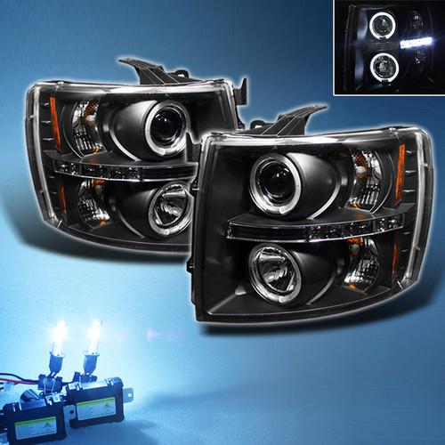 8000k slim xenon hid+black 07-13 silverado dual halo projector drl led headlight