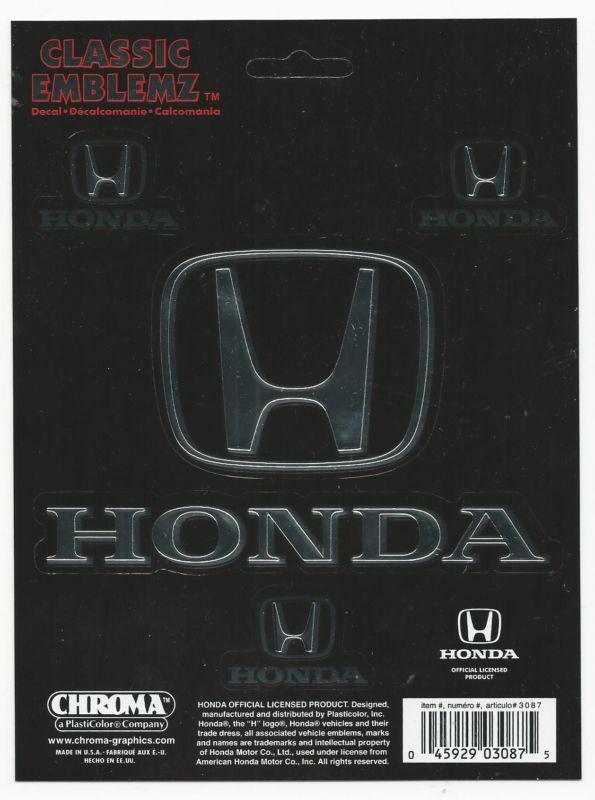 Honda sticker decal sheet of 4 logos chrome new