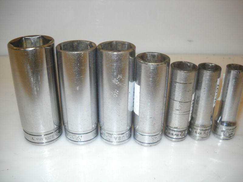 Snap on 7pc 6 point 3/8 drive deep socket set 211sfy (partial set)