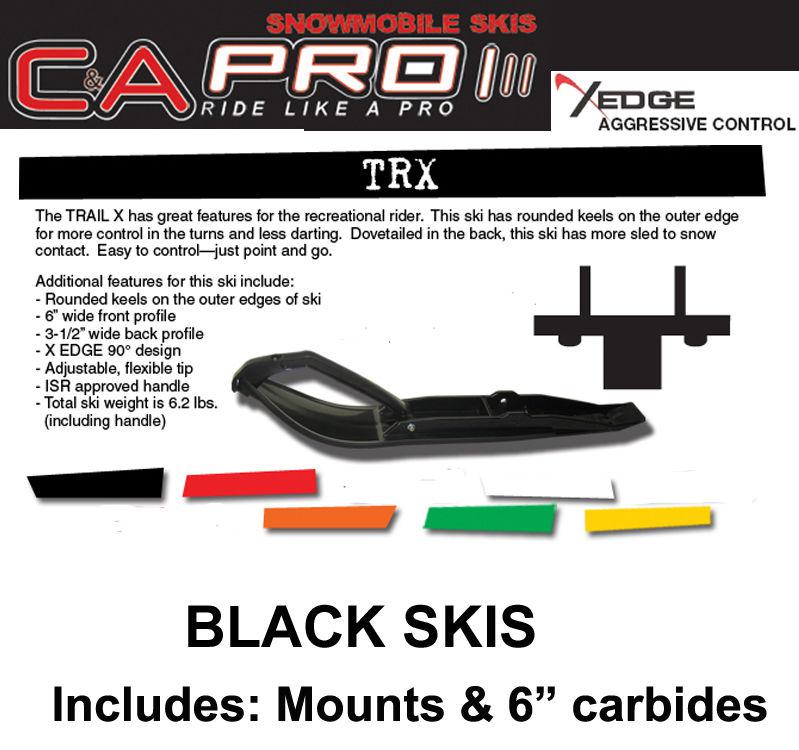 Ski-doo 2013 & newer summit c&a pro trail x skis, mounts, carbs black skis