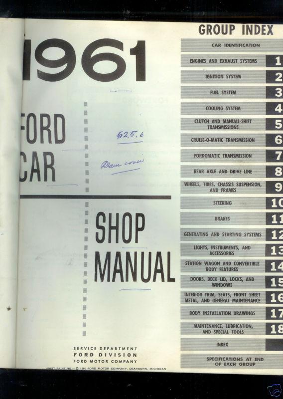 1961 ford car shop manual book  ~ original book